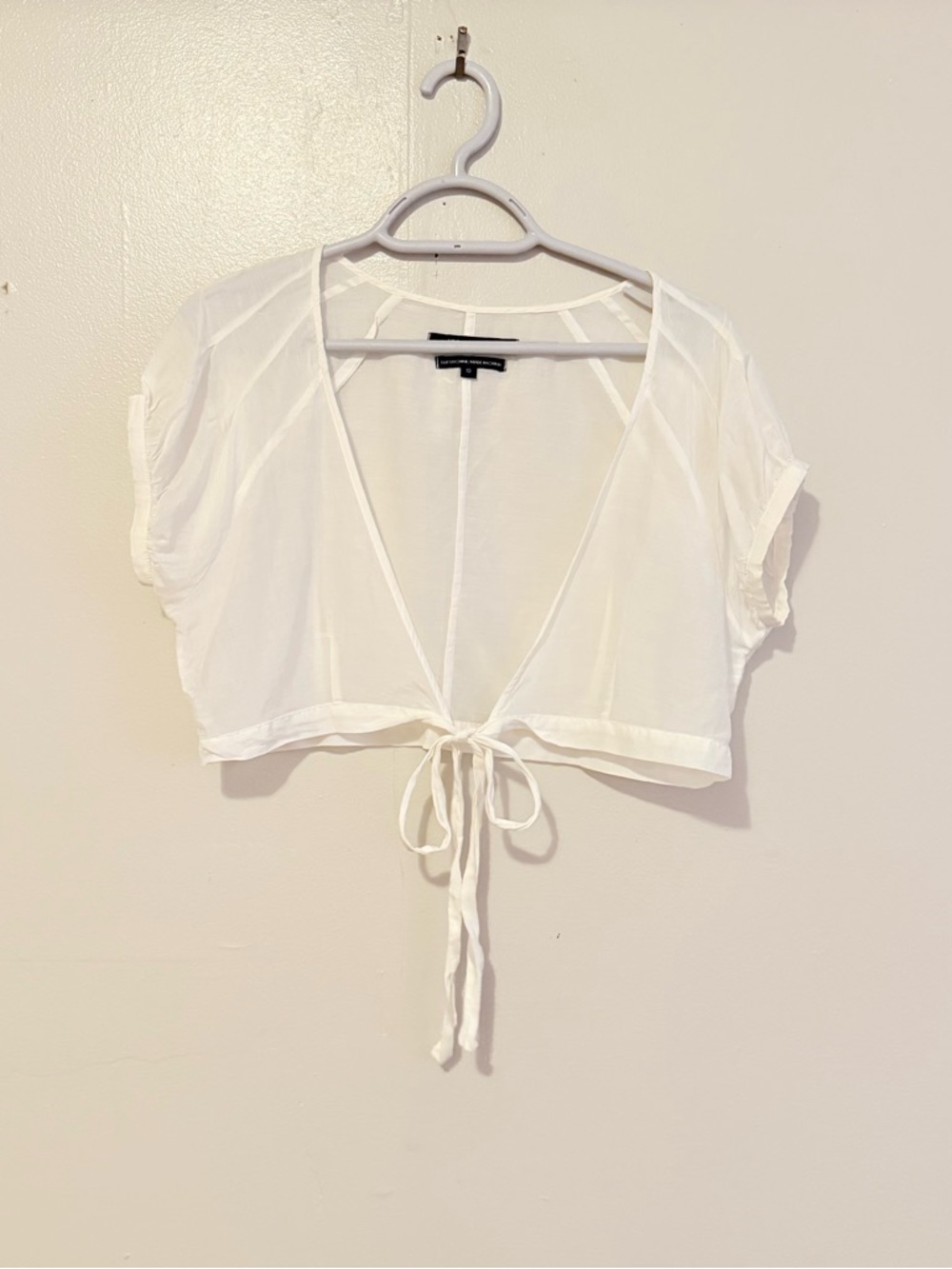 White Tie-Front Crop Blouse